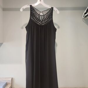 First Looks Black Crochet Yoke Maxi Dress with Button Detail
